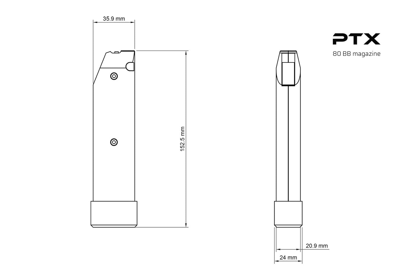 120 Round Mid-Cap Magazine for GATE PTX HPA Pistol