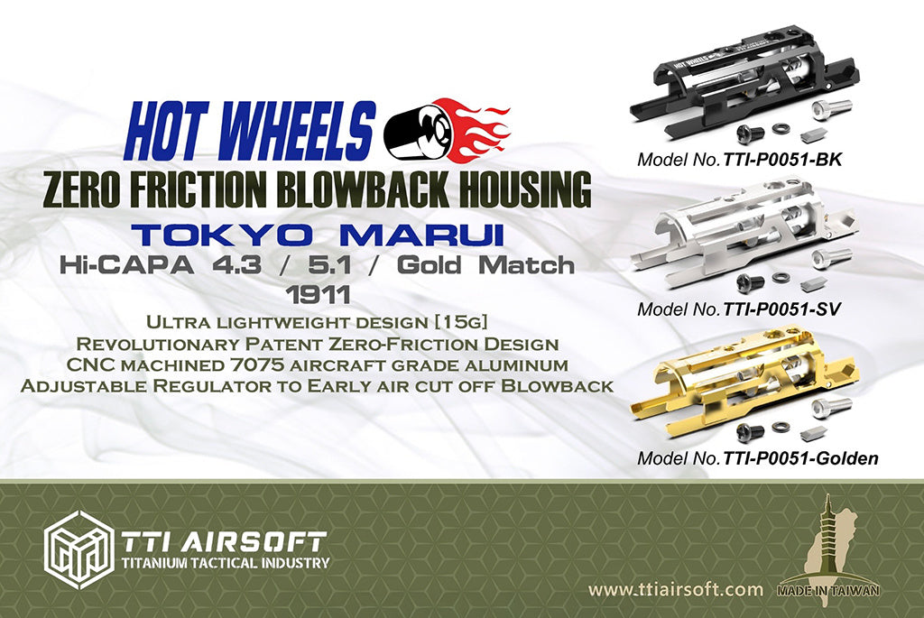 Hot Wheels Serie TM Hicapa /1911 7075 CNC Zero Friction Leichtbau-Blowback-Gehäuse - Gold