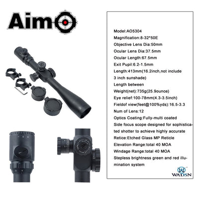 8-32x50E-SF Scope - Red/Green Reticle
